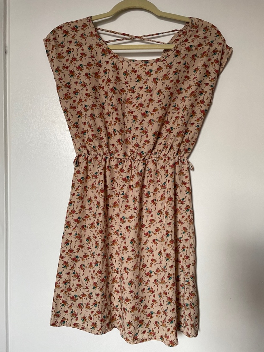 Body Central Cream Floral Mini Dress with Red & Green Accent
